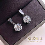 Round Diamond Earrings Sterling Silver Inlaid Earrings Retro Style