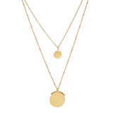 Round Floral Titanium Steel Pendant Necklace Double Layer Ladies Chain