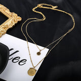 Round Floral Titanium Steel Pendant Necklace Double Layer Ladies Chain