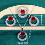 Red Stone Silver Wedding Jewelry Set for Women Earrings Ring Necklace