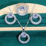 Red Stone Silver Wedding Jewelry Set for Women Earrings Ring Necklace