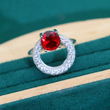 Red Stone Silver Wedding Jewelry Set for Women Earrings Ring Necklace