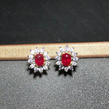 925 Silver Ruby Stud Earrings Lady Studs Simple Fresh