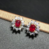 925 Silver Ruby Stud Earrings Lady Studs Simple Fresh