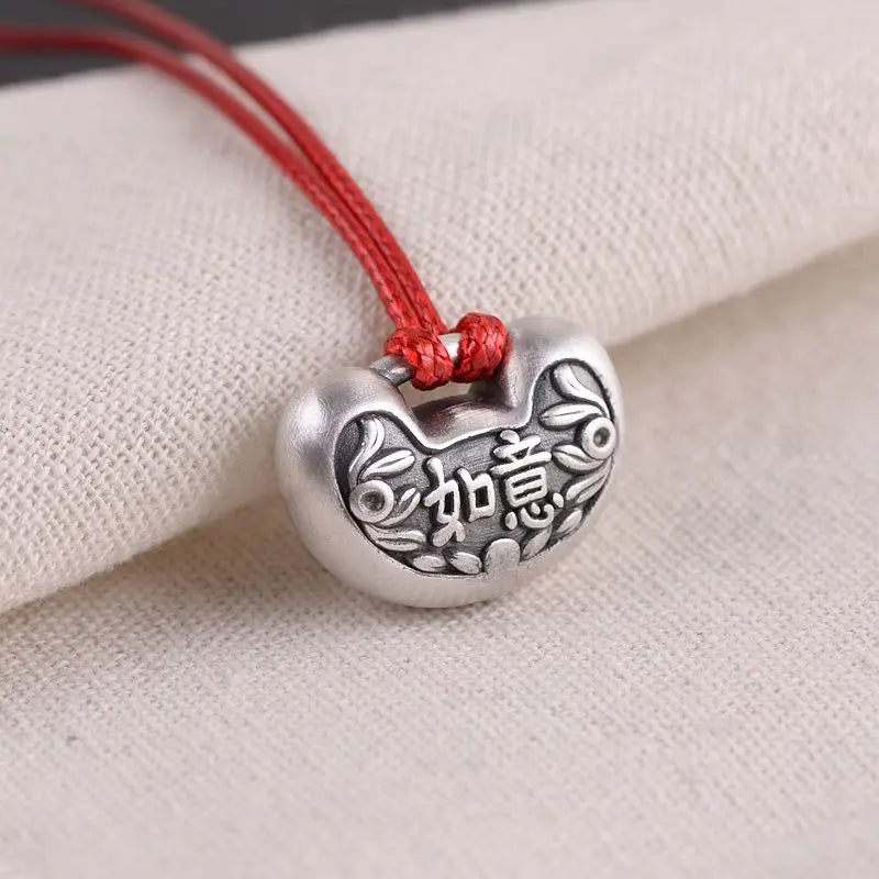 Ruyi Silver Double-sided Long Life Lock Hand-carved Pendant