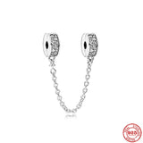 S925 Silver Safety Chain Clip Bead Stone Bracelet DIY Jewelry