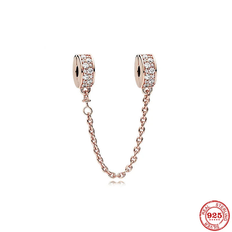 S925 Silver Safety Chain Clip Bead Stone Bracelet DIY Jewelry