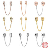 S925 Silver Safety Chain Clip Bead Stone Bracelet DIY Jewelry