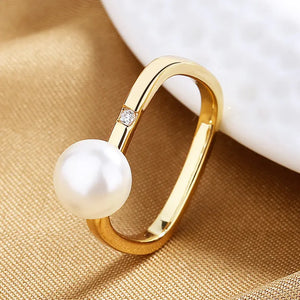 S925 Silver Square Zircon Ring Women Wedding Gift Charm Pearl Ring