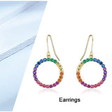 S925 Silver Female Ring Colorful Zircon Earrings