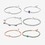 S925 Silver Shining Heart Pink Sapphire Tennis Thin Bracelet For Women