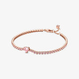 S925 Silver Diamond Heart Pink Sapphire Tennis Thin Bracelet