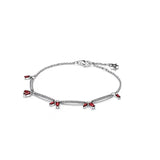 S925 Silver Shining Heart Pink Sapphire Tennis Thin Bracelet For Women