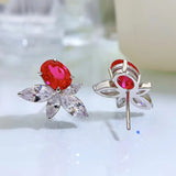 S925 Silver Red Diamond Earrings, Pigeon Blood Red, European & American Style