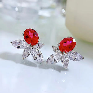 S925 Silver Red Diamond Earrings, Pigeon Blood Red, European & American Style