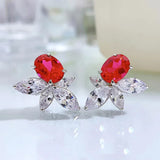 S925 Silver Red Diamond Earrings, Pigeon Blood Red, European & American Style