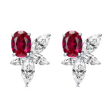 S925 Silver Red Diamond Earrings, Pigeon Blood Red, European & American Style