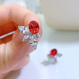 S925 Silver Red Diamond Earrings, Pigeon Blood Red, European & American Style
