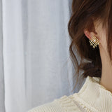 S925 Silver Needle Geometric Hollow Pearl Earrings Zircon Jewelry