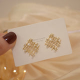 S925 Silver Needle Geometric Hollow Pearl Earrings Zircon Jewelry