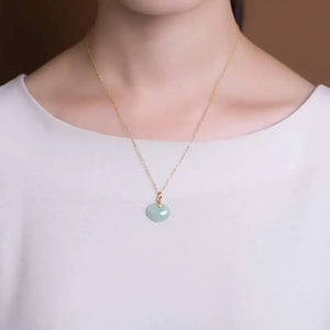 S925 Silver Green Jadeite Lock Necklace Pendant Women