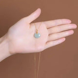 S925 Silver Green Jadeite Lock Necklace Pendant Women