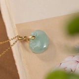 S925 Silver Green Jadeite Lock Necklace Pendant Women