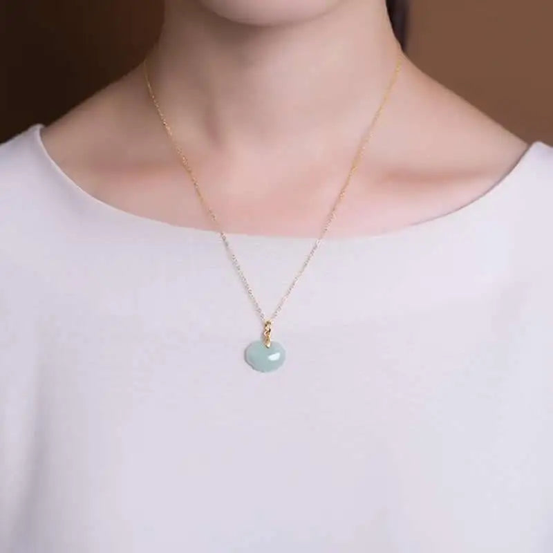 S925 Silver Green Jadeite Lock Necklace Pendant Women