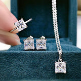 S925 Silver Princess Square Necklace High Carbon Diamond Pendant