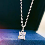 S925 Silver Princess Square Necklace High Carbon Diamond Pendant