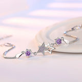 S925 Stamp Silver Women Bracelet Double Star Bracelets High Zircon Bangle