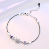 S925 Stamp Silver Women Bracelet Double Star Bracelets High Zircon Bangle