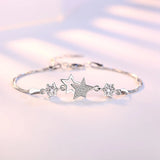 S925 Stamp Silver Women Bracelet Double Star Bracelets High Zircon Bangle