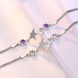 S925 Stamp Silver Women Bracelet Double Star Bracelets High Zircon Bangle