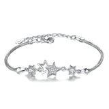 S925 Stamp Silver Women Bracelet Double Star Bracelets High Zircon Bangle