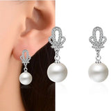 925 Sterling Silver Crown Zircon Pearl Earrings. Birthday Jewelry