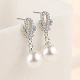925 Sterling Silver Crown Zircon Pearl Earrings. Birthday Jewelry