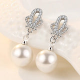 925 Sterling Silver Crown Zircon Pearl Earrings. Birthday Jewelry