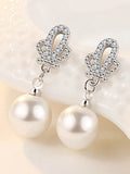 925 Sterling Silver Crown Zircon Pearl Earrings. Birthday Jewelry