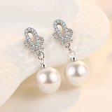 925 Sterling Silver Crown Zircon Pearl Earrings. Birthday Jewelry