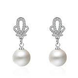 925 Sterling Silver Crown Zircon Pearl Earrings. Birthday Jewelry