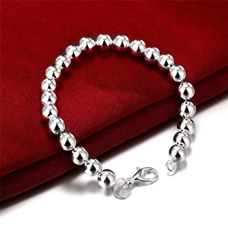 Sterling Silver 8" Circular Beaded Chain Bracelet for Women