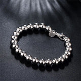 Sterling Silver 8" Circular Beaded Chain Bracelet for Women