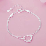 925 Silver 8" Box Chain Heart Bracelet Women's Wedding Party Jewelry