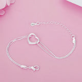 925 Silver 8" Box Chain Heart Bracelet Women's Wedding Party Jewelry
