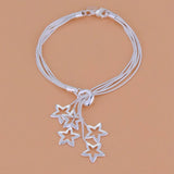 S925 Sterling Silver 5 Star Bracelet 8 Inches for Women Wedding Couple Gift
