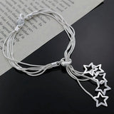 S925 Sterling Silver 5 Star Bracelet 8 Inches for Women Wedding Couple Gift