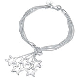S925 Sterling Silver 5 Star Bracelet 8 Inches for Women Wedding Couple Gift