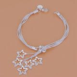 S925 Sterling Silver 5 Star Bracelet 8 Inches for Women Wedding Couple Gift