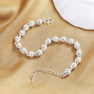 S925 Sterling Silver 8" Hollow Ball Chain Bracelet Women Charm Wedding Gift